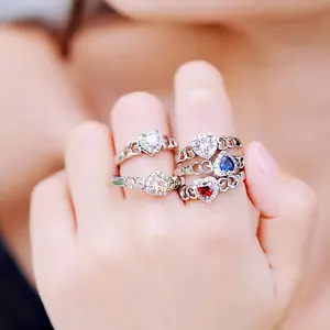 个性化珠宝制作用品批发中国女用镀银紫水晶水晶心结婚珠宝指环