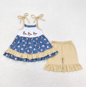 Vêtements d'été en gros pour enfants : Tenues brodées motif canard colvert pour bébés, tout-petits, filles et garçons, vêtements pour frères et sœurs - Product Image 2