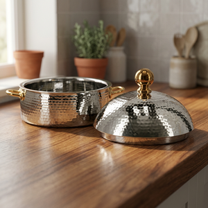 Stainless Steel Casserole <b>Pot</b> With <b>Lid</b> 24cm Round Minimalist Design Durable For Gas And Induction Cooker - Product Image 5