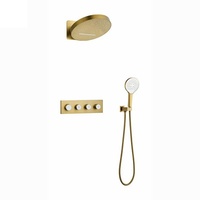 Système de douche thermostatique encastré en laiton pour salle de bain, avec pommeau de douche rond et ensemble de douche de plafond effet pluie