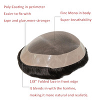 Prothèse capillaire pour hommes en cheveux indiens, modèle D7-3-AH, système de remplacement à dentelle frontale, cheveux Remy, ondulation naturelle, dentelle française, directement de l'usine