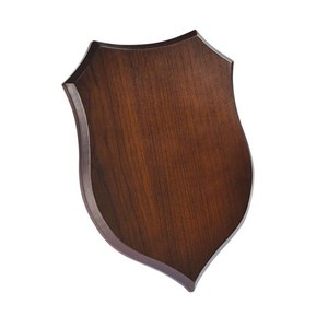 Targa a Forma di Scudo in Legno di Noce 190x260x15 mm, Insegna da Parete - Product Image 1