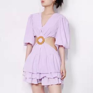 Nuevo Vestido Elegante de Primavera con Logotipo Personalizado, Manga Abullonada, Cuello en V, Mini Vestido Sexy Informal de Verano para Mujer - Product Image 4