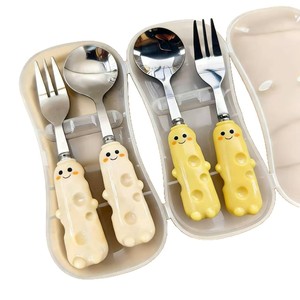 Ensemble cuillère et fourchette à fromage mignonnes en acier inoxydable, couverts portables pour enfants, design de dessin animé - Product Image 5