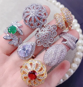 Fashionable and High-end Heavy Industry Full Zirconium Micro Set Ring with Genuine Gold Plated Large Gemstone Rings Jewelry - Product Image 5