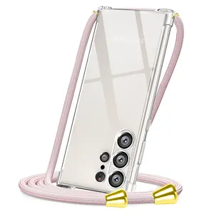 Rõ ràng minh bạch mềm TPU Crossbody điện thoại Bìa trường hợp đối với Samsung Galaxy S23 siêu