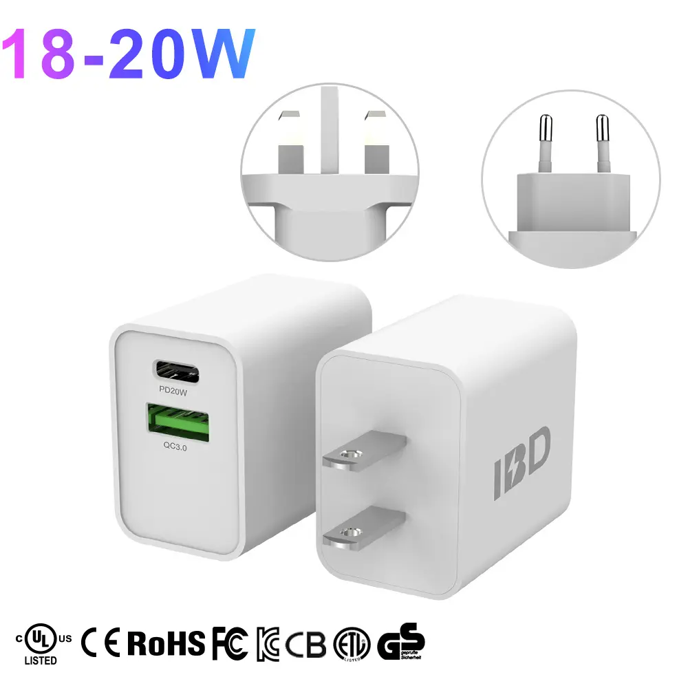 IBD Factory Wholesale Custom Logo Mini Usb-c Usb Type C Fast Pd Pd3.0 18w 20w Wall Charger For iPhone 12 13 14 Pro Max Samsung