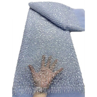 Tissu en maille brodé de sequins et de perles à motif de feux d'artifice de champagne, pour robe de mariée, couture, costume de scène, robe de soirée