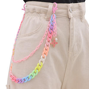 Cadena de pantalón de acrílico colorida con cascabeles, estilo hip hop, cadena de cintura en capas para mujer - Product Image 2
