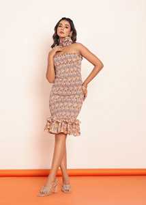 ชุดเดรสสั้นผ้าพิมพ์ลายพร้อมยางยืดที่เอว แต่งระบายอย่างประณีต ชุดลำลองสำหรับผู้หญิง ผลิตจากผ้าเนื้อบางเบา - Product Image 2