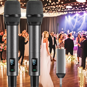 Ensemble de microphones sans fil dynamiques <span class=keywords><strong>TONOR</strong></span> TW520 - Rechargeable, métal, UHF, 2x20 canaux, volume réglable, portée de 80 m, pour église, fête - Product Image 2