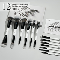Nouvelle arrivée Double extrémité cheveux synthétiques noir blanc visage fond de teint pour les yeux bois mat deux côtés ensemble de pinceaux de maquillage professionnel avec boîte