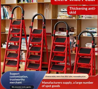 Échelle escamotable en acier au design moderne pour hôtel, 12 marches, tabouret d'escalier rouge, échelles télescopiques pliantes, capacité de charge de 150 kg, 1,28 m