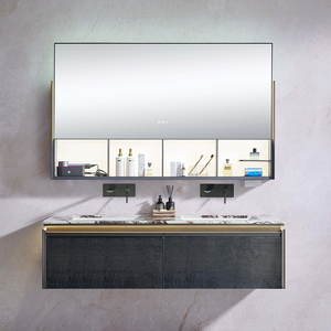 Set Mobile <span class=keywords><strong>Bagno</strong></span> Moderno BNITM in Acciaio Inox con Specchio <span class=keywords><strong>Elettrico</strong></span> Intelligente Antiappannamento e Impermeabile, Armadietto con Specchio Sollevabile e Scarico in Rame - Product Image 1