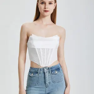 Spring And Summer New French Design Chest-covering Simple Solid Color Slim Crop Mesh Top Women