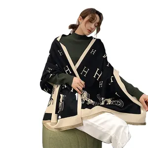 2023 роскошный брендовый дизайнерский шарф H кашемировая Двусторонняя шаль толстый теплый женский шарф