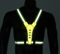 Gilet de sécurité LED OEM haute visibilité, vert fluorescent, rechargeable par USB, léger, 3 modes, pour course nocturne, avec sac banane intégré
