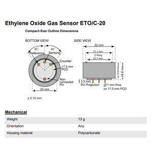 Sensor de Gas de Óxido de Etileno Membrapor ETO/C-20, Sensor de Seguridad Compatible con RoHS - Product Image 2