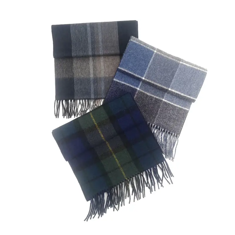 Luxe Gratis Verzending Dikke Wol Mannen Classic Gecontroleerd Wollen Winter Plaid Sjaals 100% Fijne Wol Sjaal