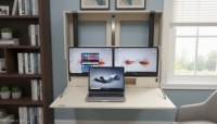 Station de travail murale double écran pliable, bureau électrique assis-debout Murphy extra large et peu encombrant pour bureau à domicile, compatible avec deux moniteurs 27 pouces OEM