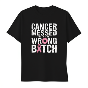 Camiseta de concienciación sobre el cáncer de mama con lazo rosa y texto llamativo, camiseta informal de manga corta con cuello redondo para mujer, 100% algodón - Product Image 1