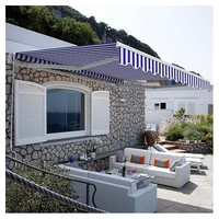 Auvent de fenêtre manuel rétractable extérieur, structure en fer, tissu rayé en polyester enduit PU, imperméable et anti-UV, avec manivelle murale