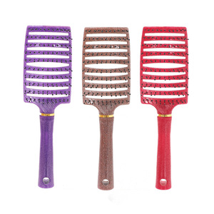 Peigne à cheveux pailleté, grand peigne de massage ajouré pour usage domestique, en plastique antistatique, design incurvé pour volume - Product Image 1