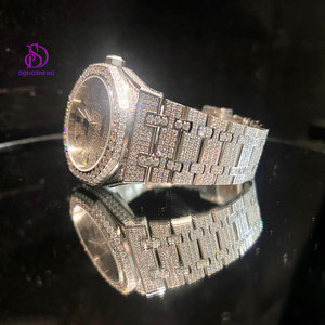 Orologio con Diamanti Moissanite Personalizzato Tempestato di Brillanti Placcato Oro o Argento, Gioiello di Lusso Impermeabile Meccanico da Uomo - Product Image 2