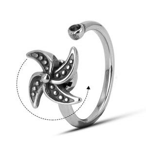316L Stainless Steel Fidget Rings Pinwheel Design Small <b>Stud</b> Detail Open Adjustable Fashion Jewelry for Men Women Daily Wear - Product Image 1