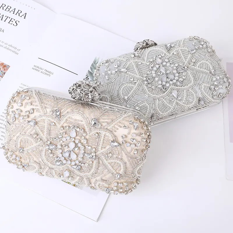 Handgemachte Perlen-Clutch-Tasche hochwertige Hochzeitsbörse und Handtasche Schultertasche Abendtasche für Damen