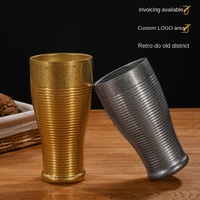 YolecenVintage Tasse à thé sous vide rétro en acier inoxydable 304, anti-brûlure, grande capacité, design rayé pour barbecue, fondue, bière