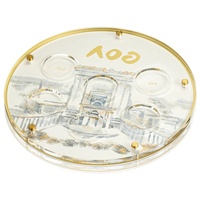 Plateau de Seder en Lucite avec accents dorés de luxe, plateau de service moderne en acrylique transparent pour Pessa'h, inspiré du plateau de Seder
