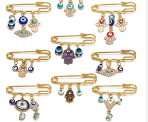 Pin de Esmalte Olho da Sorte Fatima Hamsa Azul Turco Olho Grego, Broche de Liga Dourada para Mulheres e Homens, Joia de Moda BE102 - Product Image 1