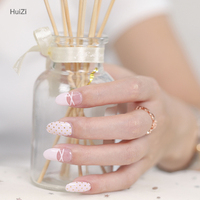 Autocollants pour ongles 2D ZB French Japanese à pois métalliques roses, faciles à appliquer
