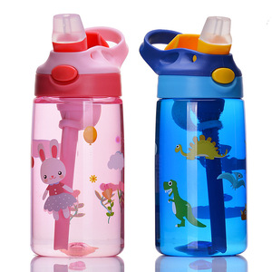 480ml Bpa-free Plastic Water <b>Bottle</b> With <b>Straw</b> Cute Design For Kids' School Drink Direct Drinking For Back To School - Product Image 4