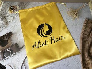 Sacs de rangement pour perruques en satin de soie avec logo personnalisé de haute qualité, vente en gros, emballage recyclable pour mèches de cheveux, noir - Product Image 4