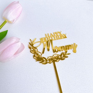 Vente en gros de décorations de gâteau en acrylique de haute qualité, style élégant, bouquet de tulipes, guirlande en forme de cœur, lettres, pour la fête des mères, pour <span class=keywords><strong>maman</strong></span> - Product Image 5