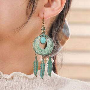 Ensemble <span class=keywords><strong>de</strong></span> boucles d'oreilles pendantes vintage <span class=keywords><strong>pour</strong></span> femmes, boucles d'oreilles bohèmes à feuilles vertes, boucles d'oreilles à pampilles, boucles d'oreilles longues faites à la main, <span class=keywords><strong>vente</strong></span> <span class=keywords><strong>en</strong></span> <span class=keywords><strong>gros</strong></span> - Product Image 2