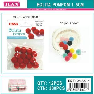 Iln Bolita Pompom 1.5Cm Red <b>Wool</b> <b>Craft</b> Decorations - Product Image 1