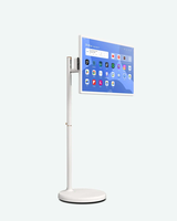 Televisión Android móvil de 21,5 pulgadas, TV móvil blanca con cámara de 8MP, TV inteligente portátil de pantalla plana para interiores con batería de 7800ma