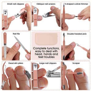 Ensemble portable de coupe-ongles et d'outils de beauté, ensemble de manucure rose gold, 12 en 1. Acier inoxydable martensitique, sac en cuir rose - Product Image 4