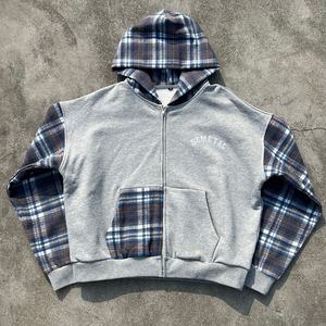 Hoodie Streetwear en Coton à Carreaux 480 g/m² avec Épaules Tombantes, Coupe Courte, Fermeture Éclair, Poids Lourd, Broderie, pour Hommes - Product Image 1