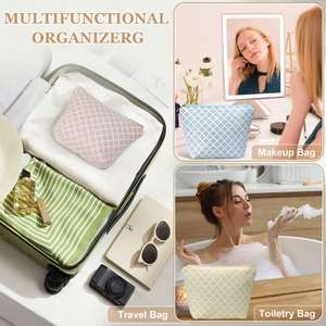 Bolsa de Maquillaje Grande de Lujo con Compartimentos, Borlas y Cuero Vegano, Fácil de Transportar, para Organización de Cosméticos y Cuidado de la Piel - Product Image 3