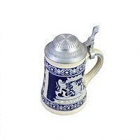 Chope à bière classique en porcelaine Bavaria Bayern - Motif diamant, crête de lion, capacité 650 ml, couvercle en aluminium, passe au lave-vaisselle, pour vin et bière