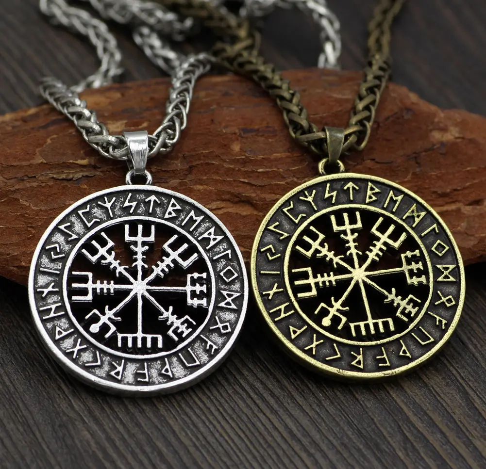 새로운 노르웨이 바이킹 목걸이 룬 Vegvisir 스테인레스 스틸 남성 나침반 펜던트 목걸이