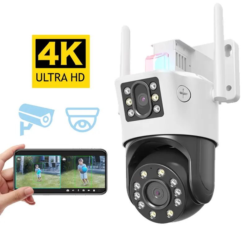 Caméra de sécurité extérieure 4K à zoom optique 10X CCTV WiFi Système de caméra de sécurité 8MP Caméra PTZ à quatre objectifs Réseau IP Caméra de sécurité