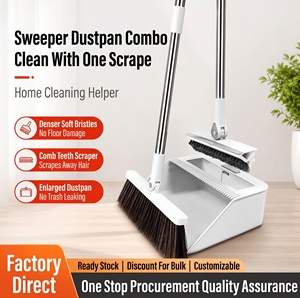 Kit de <span class=keywords><strong>balai</strong></span> et pelle 3-en-1 avec clip dissimulé, support de chiffon à fixation rapide, pour un nettoyage rapide des sols et des espaces étroits - Product Image 2