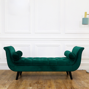 Banc d'entrée en bois massif et bout de lit avec siège rembourré, repose-bras, couverture en tissu de <span class=keywords><strong>velours</strong></span> - Product Image 3