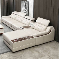 Ensemble de canapés sectionnels modernes de luxe en forme de L pour l'intérieur, avec fauteuils complets, structure en bois, revêtement en cuir - 7 places pour salon
