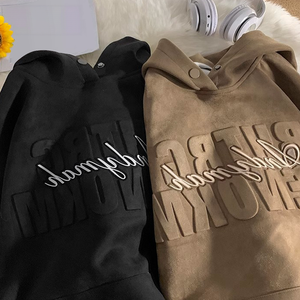 Sudadera con Capucha para Hombre, Bordado 3D en Relieve, Algodón Grueso, Sudadera con Capucha Tipo Pullover, Resistente al Viento, Otoño Invierno - Product Image 1